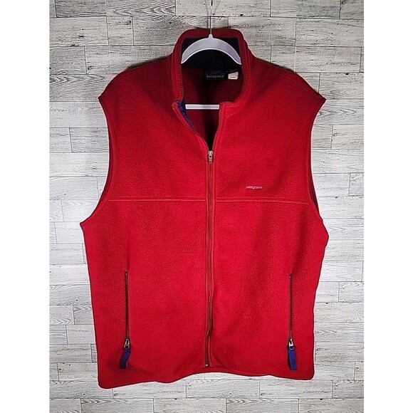 Patagonia Synchilla Red Vest XL Polyester Fleece Full Zip Pockets Mens - Picture 1 of 7
